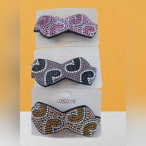 3 Blossom Pink Crystal Wave Bow Hair Clip